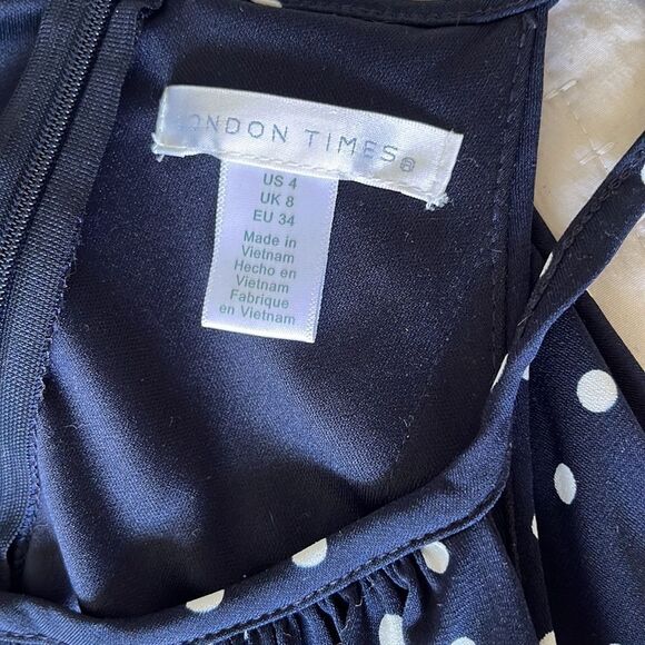 London Times Jumpsuit Womens Size 4‎ Cropped Navy White Polka Dot Halter - Picture 5 of 8